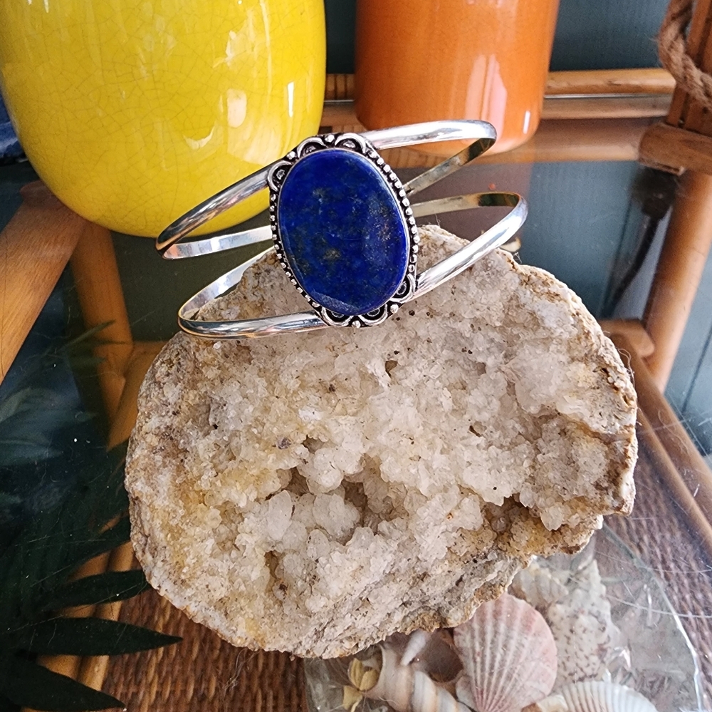 Silver and lapis cuff bracelet.